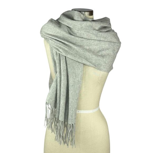 ACNE STUDIOS Gray Virgin Wool Fringe Rectangle Blanket Scarf Oversized Knit - Picture 1 of 6